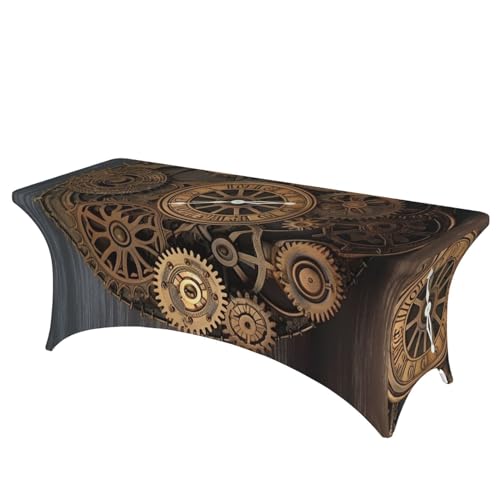 Steampunk Gears Clock Tischdecke, rechteckige Tischdecke, 1,8 m, für den Außenbereich, waschbar, winkle und schmutzabweisend, Spandex-Tischdecke für Küche, Esstisch, Dekoration von Dwrepo