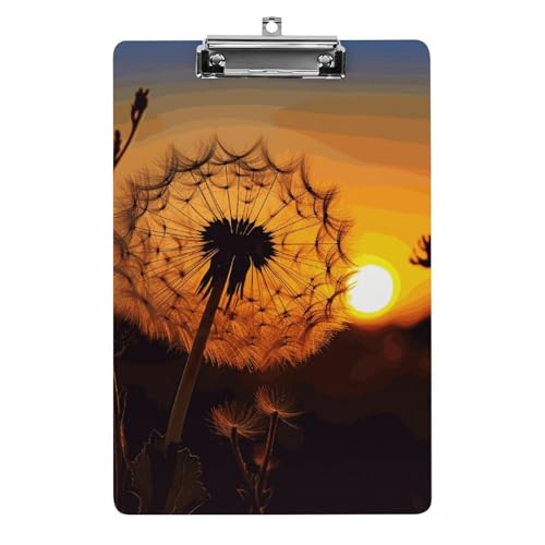 Sunset Pusteblume Klemmbrett Dekoratives A4 Briefgröße Klemmbretter mit niedrigem Profil Clip Menüblöcke Quittungsclips Acryl Klemmbrett für Büro, Restaurant, Café, Hotel, 31,8 x 21,6 cm von Dwrepo