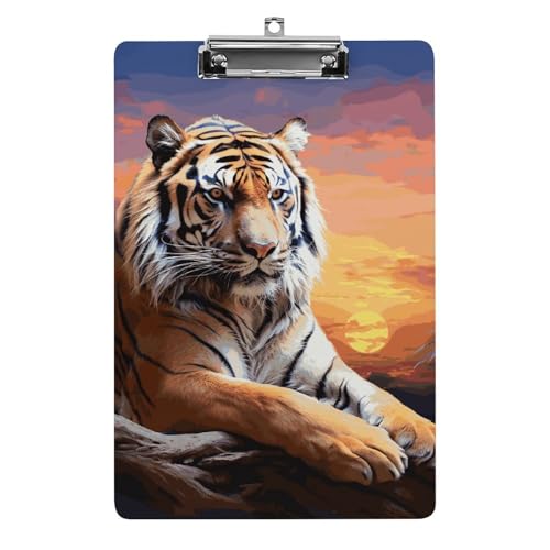 Tiger Klemmbrett mit buntem Sonnenuntergang, dekoratives A4-Klemmbrett in Briefgröße, mit niedrigem Profil, Menüblöcke, Quittungsclips, Acryl-Klemmbrett für Büro, Restaurant, Café, Hotel, 32,5 x 21,6 von Dwrepo