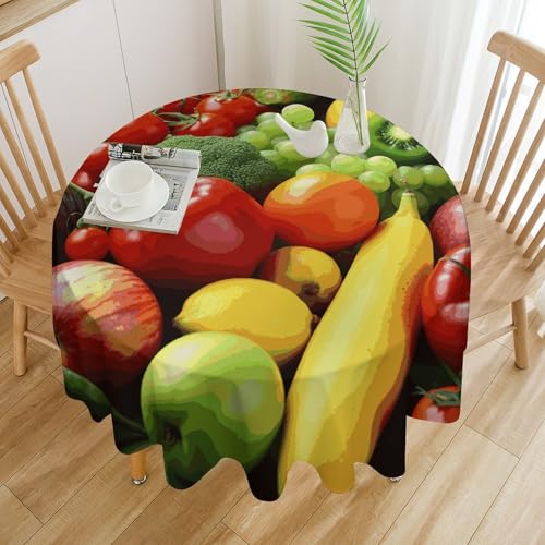 Tischdecke mit frischem Gemüse, Obst, wasserdicht, knitterfrei, rund, 152,4 x 152,4 cm, waschbare Tischdecke für drinnen und draußen, Küche, Esszimmer, Urlaub, dekorativ, 152,4 x 152,4 cm von Dwrepo