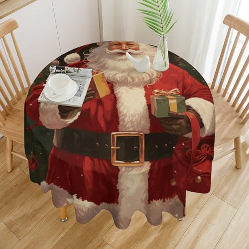 Weihnachtsmann-Tischdecke, wasserdicht, knitterfrei, rund, 178 x 177,8 cm, waschbar, Tischdecke für drinnen und draußen, Küche, Esszimmer, Urlaub, dekorativ, 152,4 cm von Dwrepo