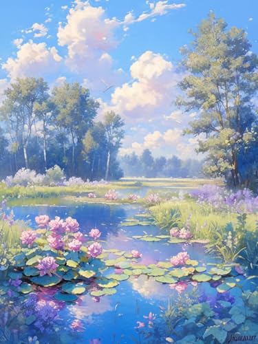 Diamond Painting Erwachsene, Lotus Diamant Painting XXL 40x50CM, 5D Diamond-Painting Bilder Landschaft Diamonds Crystal Art Bastelset Erwachsene für Home Wand Deko, und Als Geschenk Geschenke -4303 von Dxoaoocc