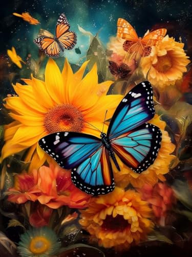 Diamond Painting Erwachsene Groß xxl 30x40CM, Sonnenblume Diamant Painting Bilder Schmetterling Daiments Painting Bastelset für Kinder Crystal Art Diamonds Painting für Home Büro Wall Dekoration -142 von Dxoaoocc