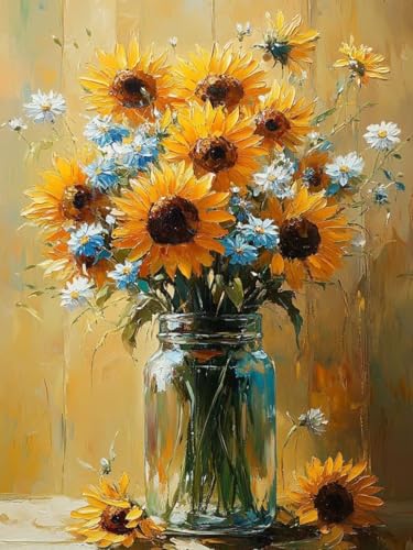 Diamond Painting Erwachsene Groß xxl 40x50CM, Sonnenblume Diamant Painting Bilder Chrysantheme Daiments Painting Bastelset für Kinder Crystal Art Diamonds Painting für Home Büro Wall Dekoration -383 von Dxoaoocc