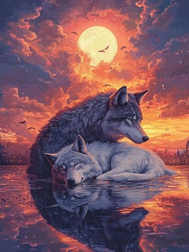 Diamond Painting Erwachsene Groß xxl 90x120CM, Wolf Diamant Painting Bilder Sonnenaufgang Daiments Painting Basteln Bastelset für Kinder Crystal Art Diamonds Painting für Home Wall Dekoration -4378 von Dxoaoocc