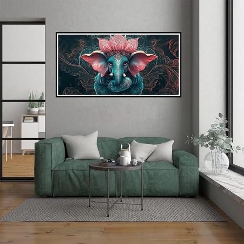 Elefant Malen Nach Zahlen Erwachsene, malen nach zahlen kinder Lotus DIY Handgemalt Ölgemälde Kit für anfänger und Erwachsene Mit 3 Pinseln und acrylfarbe, Herbst Zimmer Deko Schlafzimmer, 50x100cm von Dxoaoocc