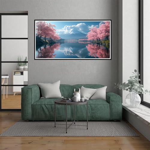 Malen Nach Zahlen Erwachsene Berg Fuji Malen Nach Zahlen ab 7 Jahre Mädchen, Kirschblüten Paint by Numbers Bastelset Erwachsene Frauen für Home Deko Wohnzimmer, Mit Pinseln und acrylfarbe, 60x120cm von Dxoaoocc