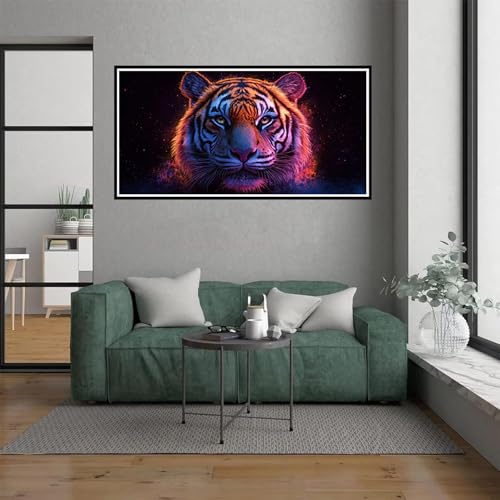 Malen Nach Zahlen Erwachsene Farbe Malen Nach Zahlen ab 7 Jahre Mädchen, Tiger Paint by Numbers Bastelset Erwachsene Frauen für Home Deko Wohnzimmer, Mit Pinseln und acrylfarbe, Ohne Rahmen, 100x300cm von Dxoaoocc