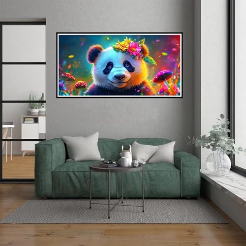 Malen Nach Zahlen Erwachsene Panda Malen Nach Zahlen ab 7 Jahre Mädchen, Blume Paint by Numbers Bastelset Erwachsene Frauen für Home Deko Wohnzimmer, Mit Pinseln und acrylfarbe, Ohne Rahmen, 100x300cm von Dxoaoocc