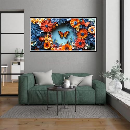 Malen Nach Zahlen Erwachsene Schmetterling Malen Nach Zahlen ab 7 Jahre Mädchen, Blume Paint by Numbers Bastelset Erwachsene Frauen für Home Deko Wohnzimmer, Mit Pinseln und acrylfarbe, 100x200cm von Dxoaoocc