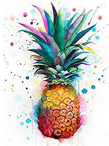 Diamond Painting Mosaik Strass Stickerei Kunsthandwerk Kreuzstich Volldiamant DIY 5D Wanddekoration, Bunte Ananas, Runder Bohrer-30X40Cm von Dxzpl