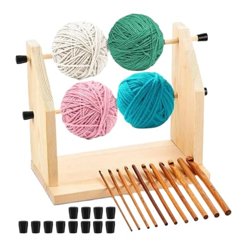 Yarn Dispenser, Wooden Yarn Holder, Crochet Yarn Stand, Double-Rotating Yarn Rack, Stable Spool Spinner, Knitting Yarn Organizer, Portable Yarn Holder, Wood Spool Stand von Dybnuhoc