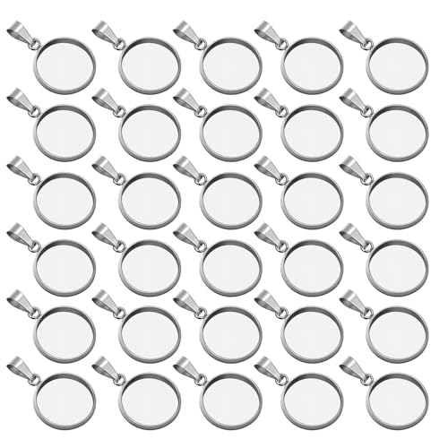 30Pcs Anhänger Tabletts Kit Runde Lünette, Edelstahl Runde Cabochon Halsketten Anhänger,Cabochon Rohlinge Mit Klemmbügeln Cabochons für DIY Handwerk Foto Schmuckherstellung Anhänger Schalen. von Dycjotyl