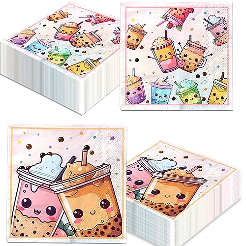 Boba Tea Party Dekorationen, 40 Stück Bubble Tea Geburtstag Servietten Papier Boba Favors Servietten für Boba Party Tisch Abendessen Dekorationen von Dydamud