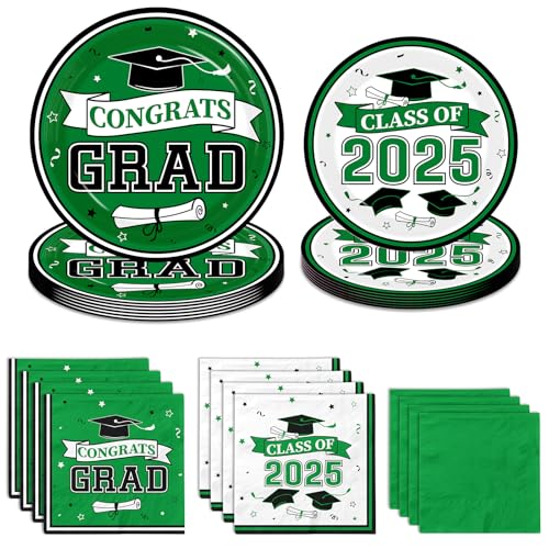 Graduation Decorations Class Of 2025 Green Graduation Plates and Napkins Class Of 2025 Grad Congrats Party Supplies Graduation Party Plates Napkins for 2025 Graduation Party Decorations, Serve 50 von Dydamud