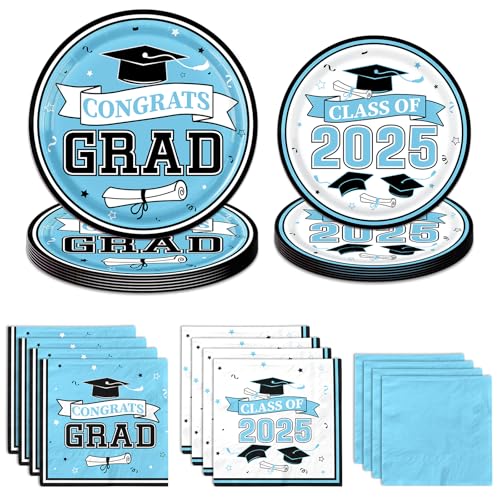 Graduation Decorations Class Of 2025 Hellblau Graduation Teller und Servietten Klasse 2025 Grad Congrats Party Supplies Party Teller Servietten für 2025 Graduation Party Dekorationen, Serve 50 von Dydamud