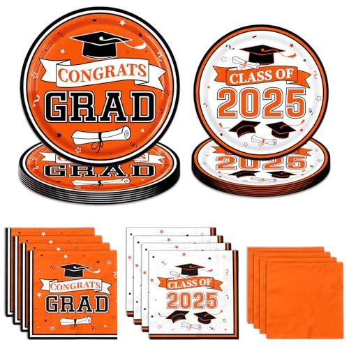 Graduation Decorations Class Of 2025 Orange Graduation Plates and Napkins Class Of 2025 Grad Congrats Party Supplies Graduation Party Plates Napkins for 2025 Graduation Party Decorations, Serve 50 von Dydamud