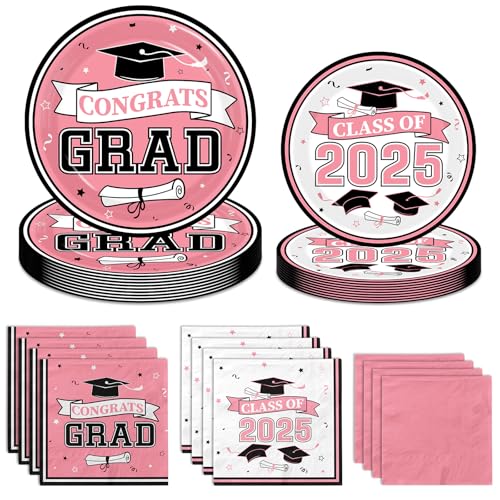 Graduation Decorations Class Of 2025 Pink Graduation Plates and Napkins Class Of 2025 Grad Congrats Party Supplies Graduation Party Plates Napkins for 2025 Graduation Party Decorations, Serve 50 von Dydamud