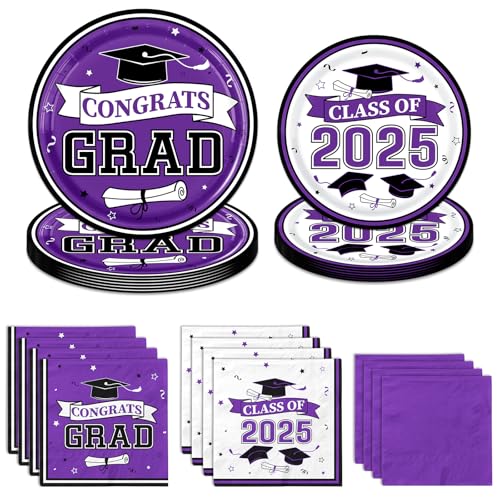 Graduation Decorations Class Of 2025 Purple Graduation Plates and Napkins Class Of 2025 Grad Congrats Party Supplies Graduation Party Plates Napkins for 2025 Graduation Party Decorations, Serve 50 von Dydamud