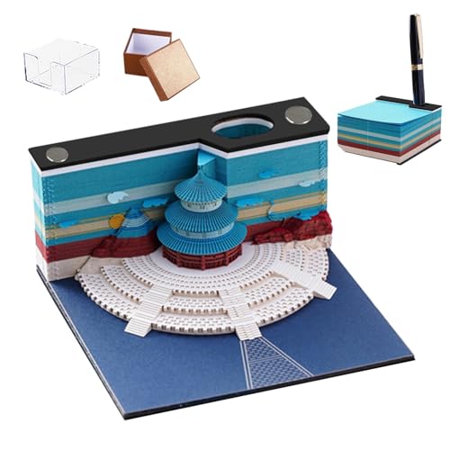 Dyeulget 3D Art Sticky Notes - 3D Memo Pad Notepad Temple of Heaven - 3D Sticky Notes Memo Pad Carving Art Notepad with Pen Holder for Home, Colleagues, Family von Dyeulget