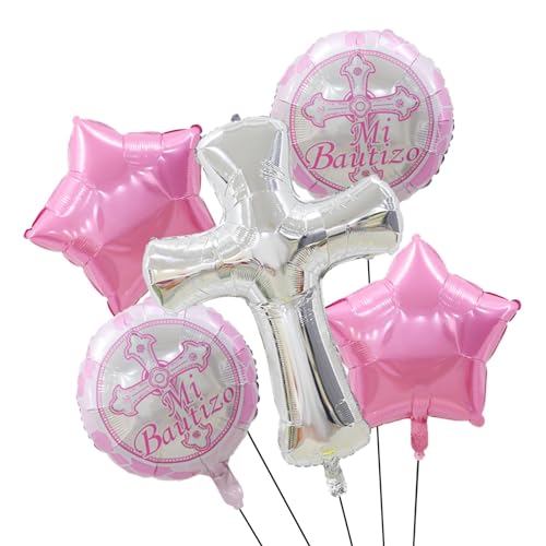 Dyeulget Luftballons zur Kommunion,Luftballons zur Taufe - Aluminiumfolie Taufballons Taubenballons 5er Set - Niedliche Kommunion-Party-Dekorationen, Partyzubehör für die Heilige Kommunion von Dyeulget