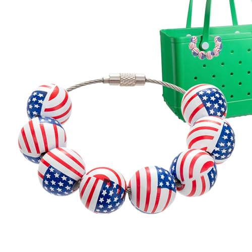 Dyeulget Patriotische Holzperlen – runde Perlen mit Löchern für den 4. Juli, zum Basteln, Unabhängigkeitstag, Amerika, Gedenktag, Strandtaschen-Charm von Dyeulget