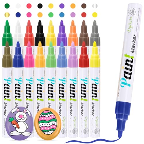 Dylixir Permanent Marker Wasserfest Lackstift: 18 Permanent Marker Bunt Wasserfeste Stifte Glasstifte für Steine Bemalen, Kunststoff, Holz, Metall,Keramik Tasse,Reifen Basteln diy von Dylixir