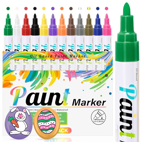 Dylixir Permanent Marker Wasserfest Lackstift: 12 Permanent Marker Bunt Wasserfeste Stifte Glasstifte für Steine Bemalen, Kunststoff, Holz, Metall,Keramik Tasse,Reifen Basteln diy von Dylixir