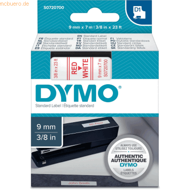 Dymo Etikettenband Dymo D1 9mm/7m rot/weiß von Dymo