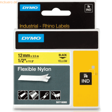 Dymo Schriftbandkassette Nylon flexibel laminiert 3,5mx12mm schwarz/ge von Dymo