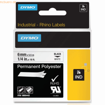 Dymo Schriftbandkassette Rhino Band ID1 Polyester,laminiert 5,5mx6mm s von Dymo