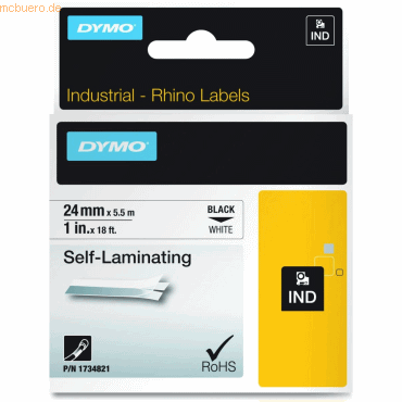 Dymo Schriftbandkassette Rhino Band ID1 Vinyl laminiert 5,5mx24mm schw von Dymo