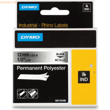 Dymo Schriftbandkassette permanent Polyester 5,5mx12mm schwarz/metalli von Dymo