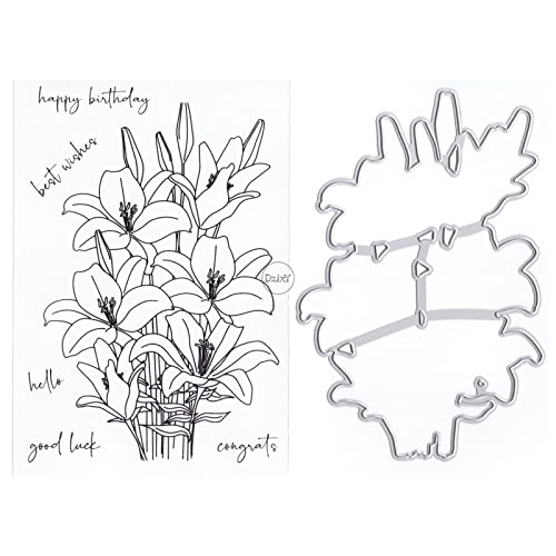 DzIxY Blumen Wort Transparente Stempel und Metall Stanzformen Sets für Kartenherstellung Scrapbooking Papierkunst Bastelset Zubehör Transparente Silikondichtungen Stempeln für Weihnachtsgeschenke von DzIxY