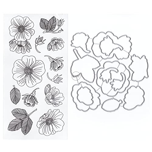 DzIxY Blumenblätter, transparente Stempel und Metall-Stanzformen-Sets für Kartenherstellung, Scrapbooking, Papierkunst, Bastelset, Zubehör, Silikondichtungen, Stempeln für Weihnachtsgeschenke von DzIxY