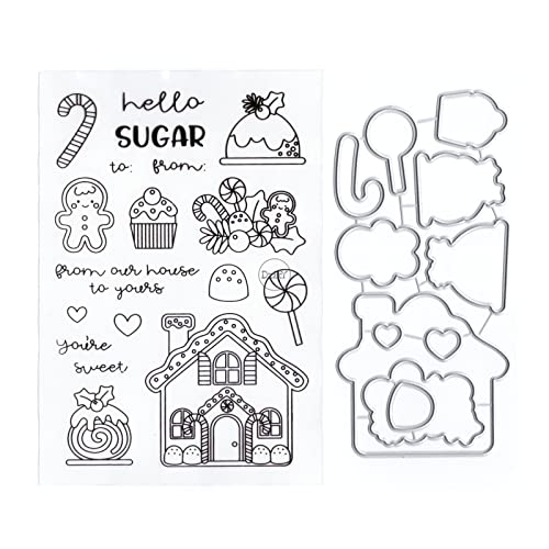 DzIxY Christmas Candy House Clear Stamps and Metal Cutting Dies Sets for Card Making Scrapbooking Paper Supplies Silicone Seals Storage Pockets von DzIxY