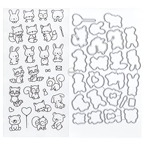 DzIxY Eichhörnchen Kaninchen Transparente Stempel und Metall-Stanzformen-Sets für Kartenherstellung, Scrapbooking, Papierkunst, Bastelset, Zubehör, Silikondichtungen, Stempeln für von DzIxY