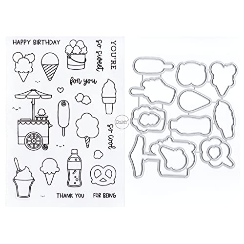 DzIxY Eiscreme-Truck, transparente Stempel und Metall-Stanzformen-Sets für Kartenherstellung, Scrapbooking, Papierbedarf, Silikon-Dichtungen, Aufbewahrungstaschen von DzIxY