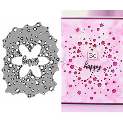 DzIxY Englische Wörter Happy Flower Lace Metall-Stanzformen für Kartenherstellung, Prägepapier, Stanzformen, Scrapbooking, Maschinen, Schablonen, Aufbewahrungstaschen, Zubehör von DzIxY