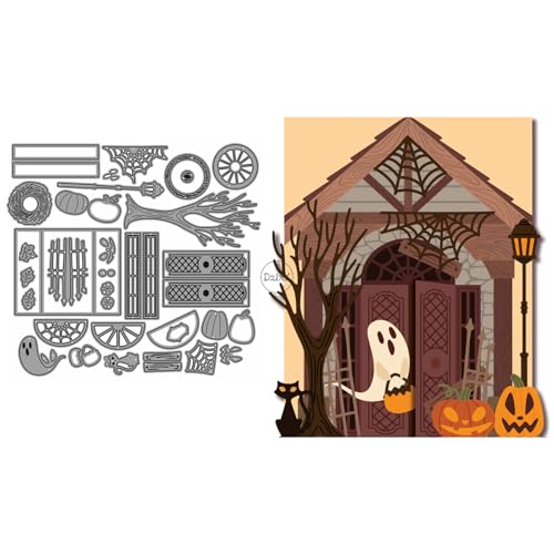 DzIxY Halloween Patchwork Haus Spinnennetz Metall Stanzformen für Kartenherstellung Kit Prägepapier Stanzformen Scrapbook Maschine Schablonen Aufbewahrungstaschen Zubehör von DzIxY