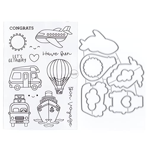 DzIxY Heißluftballon-Flugzeug, transparente Stempel und Metall-Stanzformen-Sets für Kartenherstellung, Scrapbooking, Papierkunst, Bastelset, Zubehör, Silikonversiegelungen, Stempeln für von DzIxY