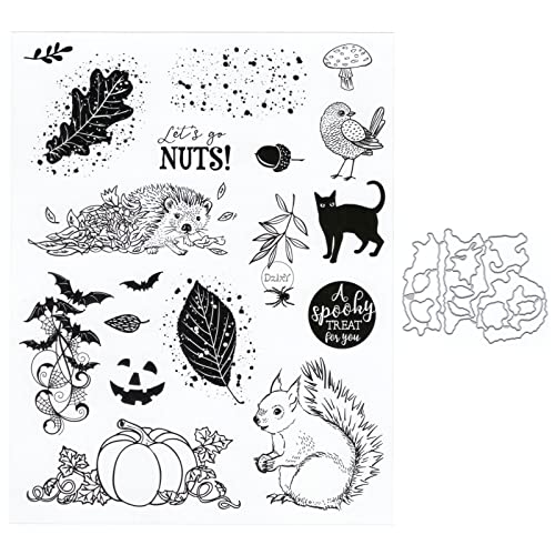 DzIxY Katzen-Eichhörnchen, Kürbis, transparente Stempel und Metall-Stanzformen-Sets für Kartenherstellung, Scrapbooking, Papierbedarf, Dichtungen, Aufbewahrungstaschen von DzIxY