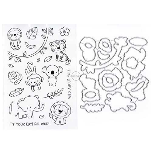 DzIxY Lion Monkey Clear Stamps and Metal Cutting Dies Sets for Card Making Scrapbooking Paper Arts Crafts Kit Supplies Transparent Silicone Seals Stamping for Christmas Gifts Storage Pockets von DzIxY