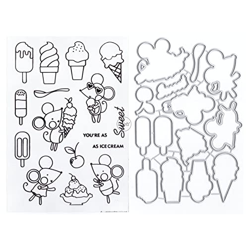 DzIxY Maus Eis Cream Clear Stamps and Metal Cutting Dies Sets for Card Making Scrapbooking Paper Supplies Silicone Seals Storage Pockets von DzIxY