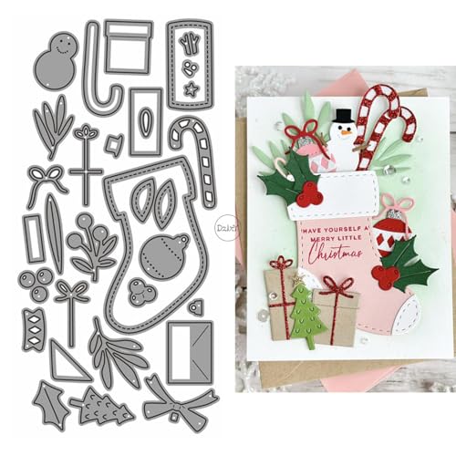 DzIxY Metall-Stanzschablonen für Kartenherstellung, Weihnachtssocken, Schneemann, Prägepapier, Stanzform-Set, Scrapbook-Schablonen, Zubehör, Maschinenvorlagen von DzIxY