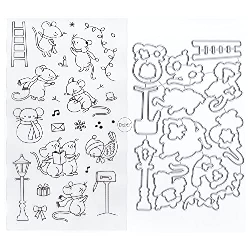 DzIxY Mouse Street Light Clear Stamps and Metal Cutting Dies Sets for Card Making Scrapbooking Paper Arts Crafts Kit Supplies Transparent Silicone Seals Stamping for Christmas Gifts Storage Pockets von DzIxY