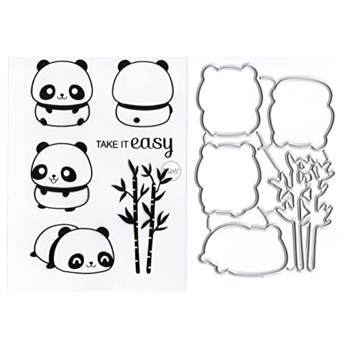 DzIxY Niedliche Panda-Bambus-Stempel und Metall-Stanzformen-Sets für Kartenherstellung, Scrapbooking, Papierkunst, Bastelset, Zubehör, transparente Silikon-Dichtungen, Stempeln für von DzIxY