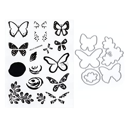 DzIxY Schmetterlingsblätter, transparente Stempel und Metall-Stanzformen-Sets für Kartenherstellung, Scrapbooking, Papierkunst, Bastelset, Zubehör, Silikonversiegelungen, Stempeln für von DzIxY