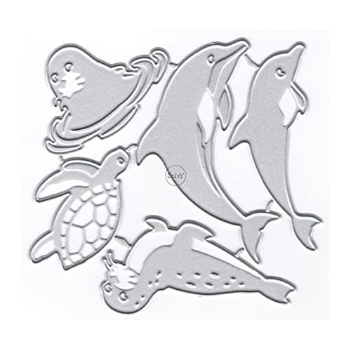 DzIxY Schöne Schildkröte Delphin Metall-Stanzformen für Kartenherstellung, Prägepapier, Stanzformen, Sets, Album, Scrapbooking, Vorlagen, Schablonen, Aufbewahrungstaschen von DzIxY