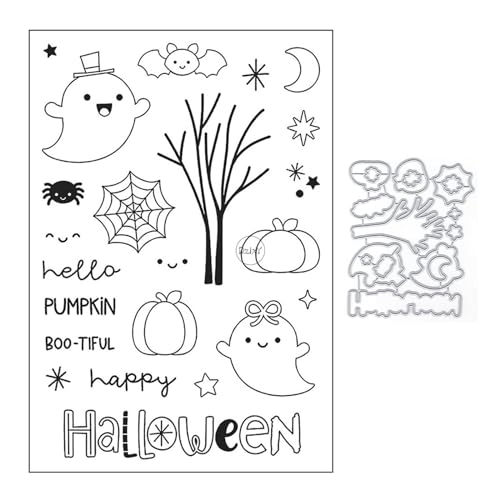 DzIxY Transparente Stempel und Metall-Stanzformen für Halloween, Baumfledermaus, für Kartenherstellung, Scrapbooking, Papier-Set, Zubehör, Dichtungen, Aufbewahrungstaschen von DzIxY